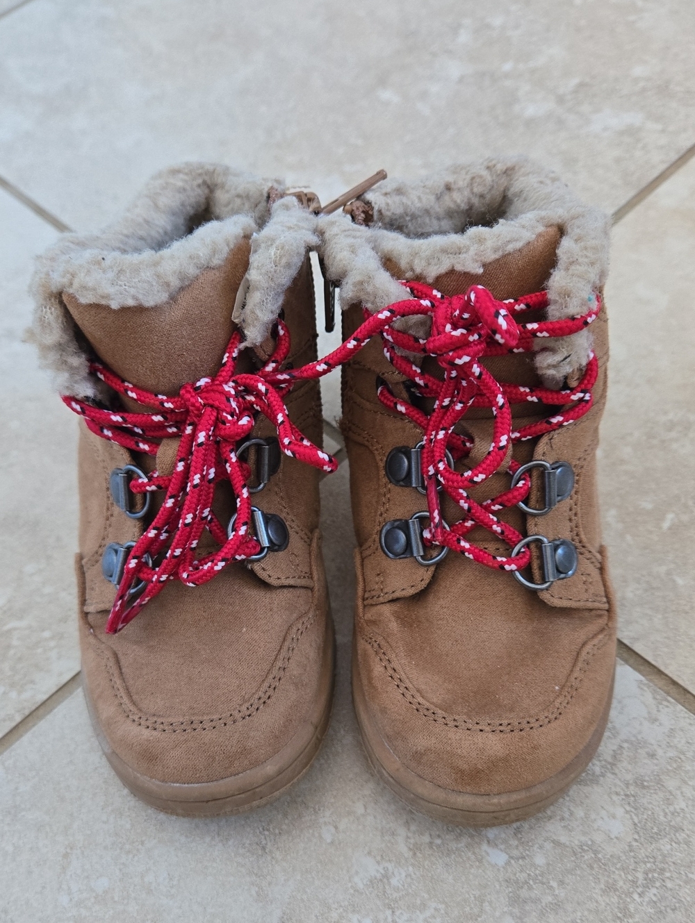 Gap Kids Faux-Shearling Lined Brown Winter Boots with Red Laces